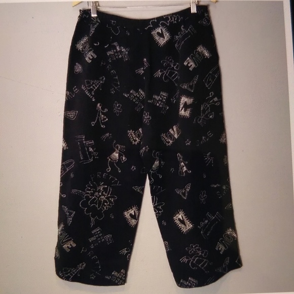 Chicos Design Blend Silk & Linen Cropped Women 3 Pants Novelty Print lognelook - Picture 7 of 16